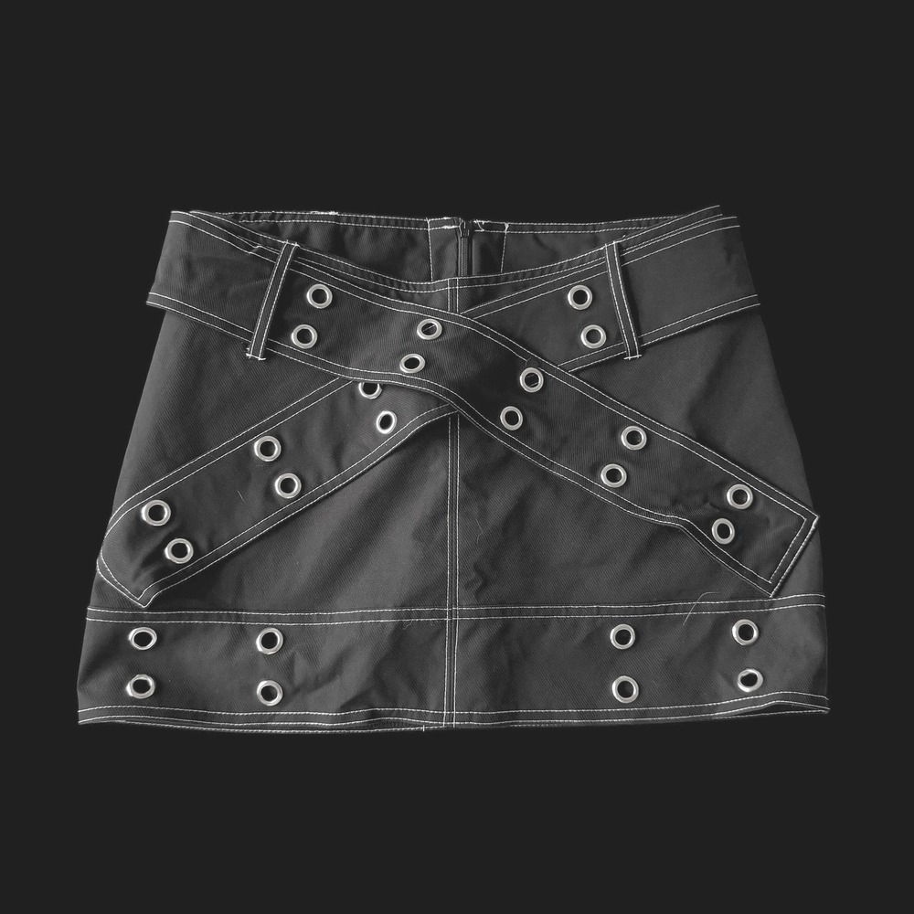 SHEIN Black Grommet Strap Mini Skirt Contrast Stitch Streetwear Size S